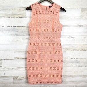 Nichii‎ Pink Lace Macrame Sleeveless Pencil Dress Lined Party Cocktail Size M